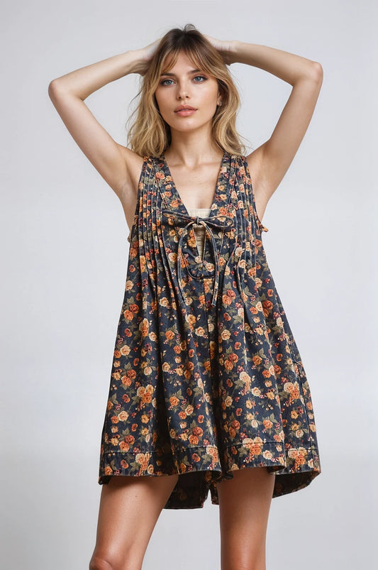 Vintage Bloom Denim Romper